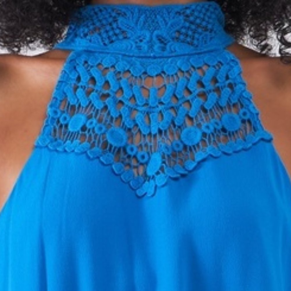 Sugarlips Cobalt Crochet Trim Lined Tank Shift Dress - Picture 4 of 7